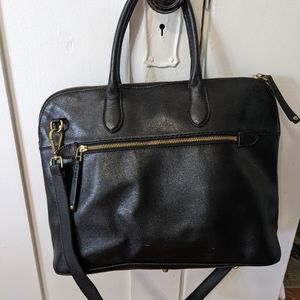 Roots Black Leather Crossbody Laptop Bag
